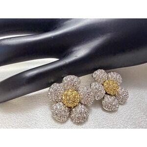 Vintage Carucci Clear & Yellow Rhinestones Flower Earrings